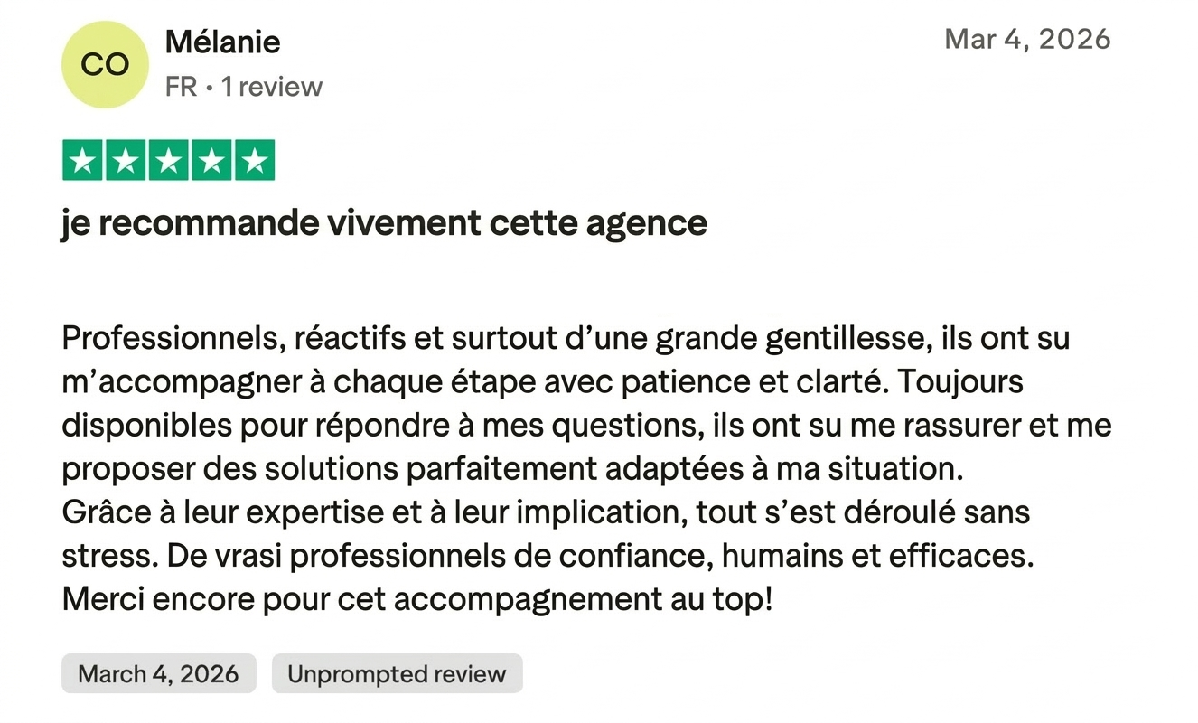 Avis Trustpilot 5 étoiles — Mélanie recommande vivement cette agence